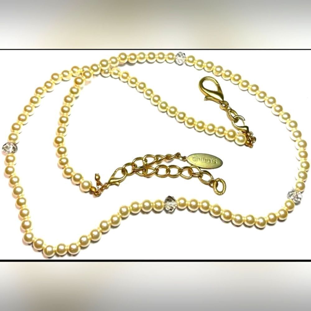 CHICO'S Pearl Bead Diamond Cut Cream Color Long 34"-37"